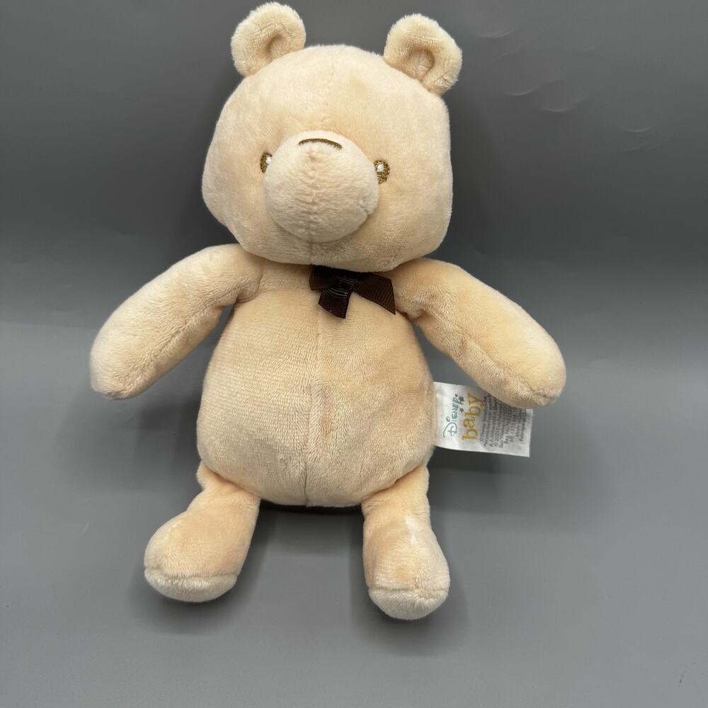 Disney Baby Classic Beige Winnie The Pooh Baby Plush Toy 8" Soft Toy Brown Bow